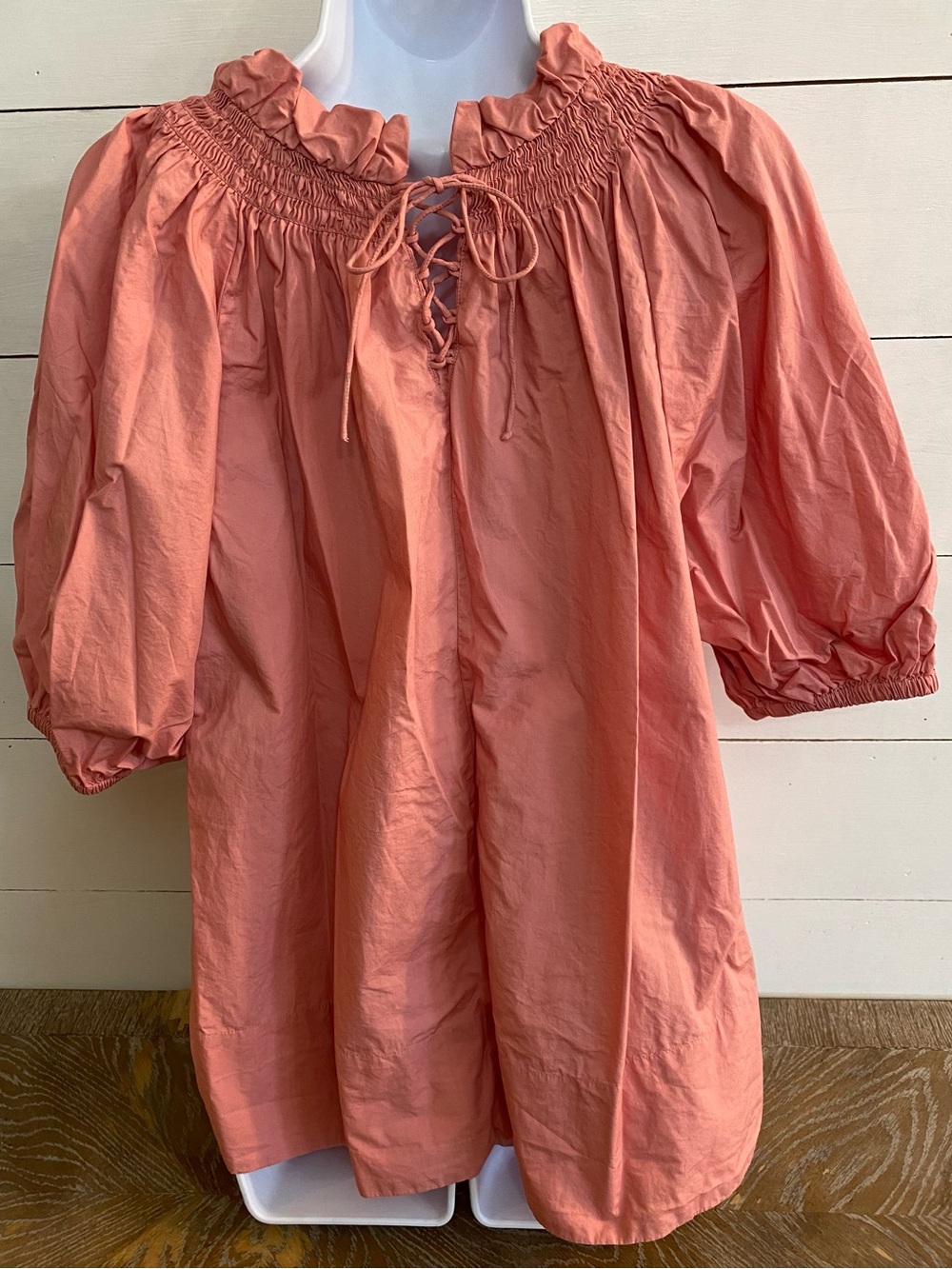 J Crew Women’s Sz XL Pink Smocked Neck Puff-Sleeve Cotton Poplin Top - Picture 6 of 17